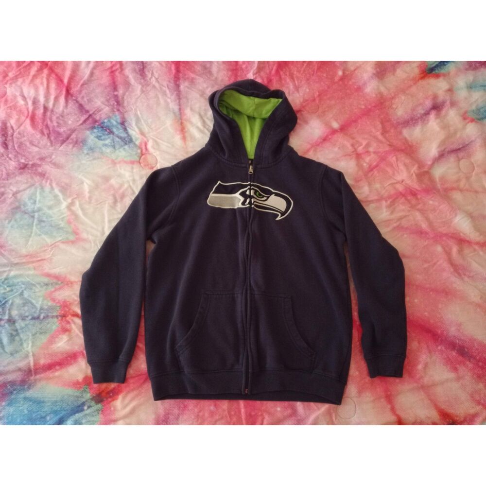 Seattle Seahawks Navy Blue Full Zip Up Hoodie Jacket Youth Large NFL Team